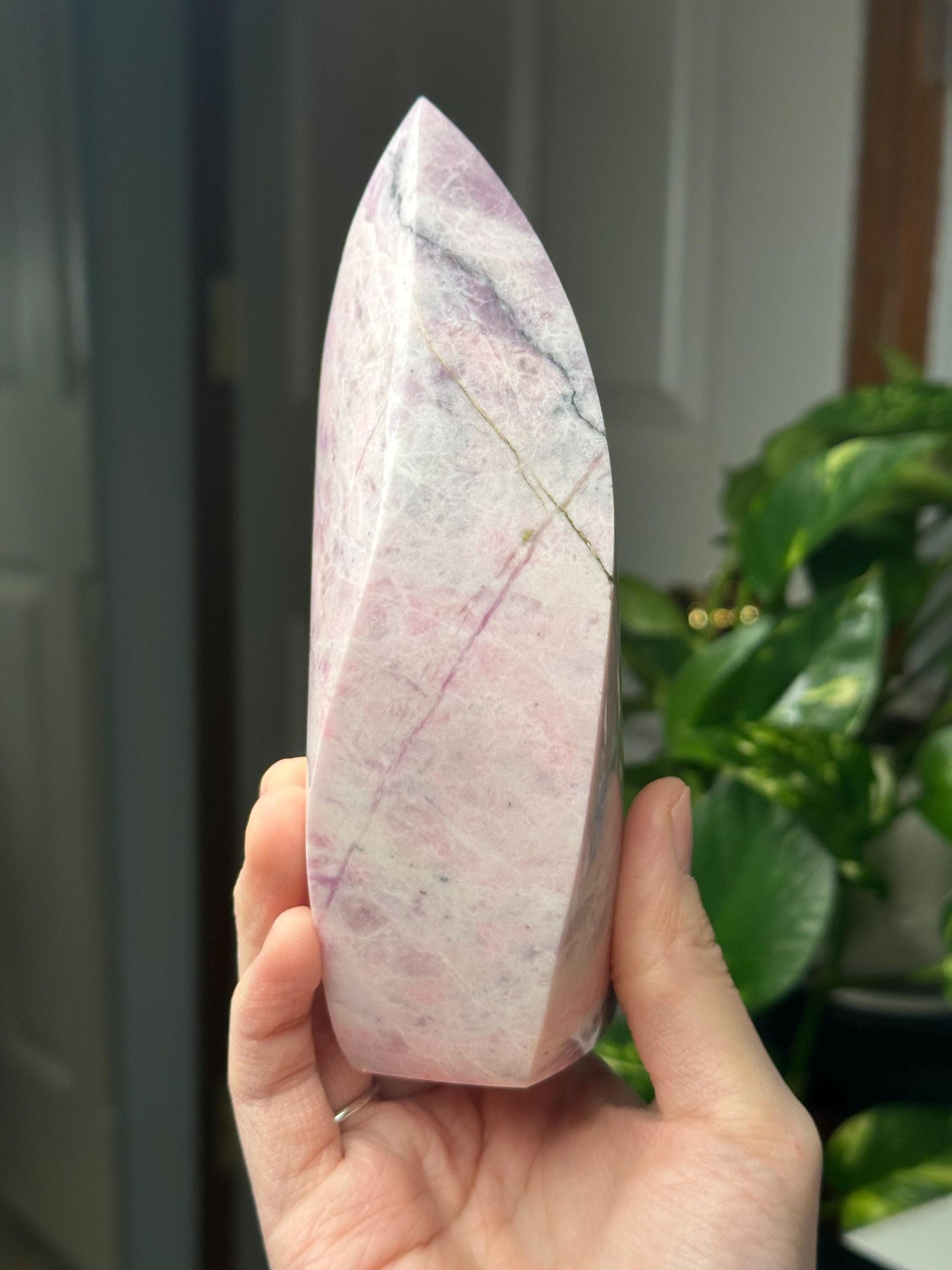 Hackmanite Pink Sodalite Flame | Natural UV Reactive Sodalite Group Mineral Carving | Rare Crystal Display Specimen for Collectors Decor