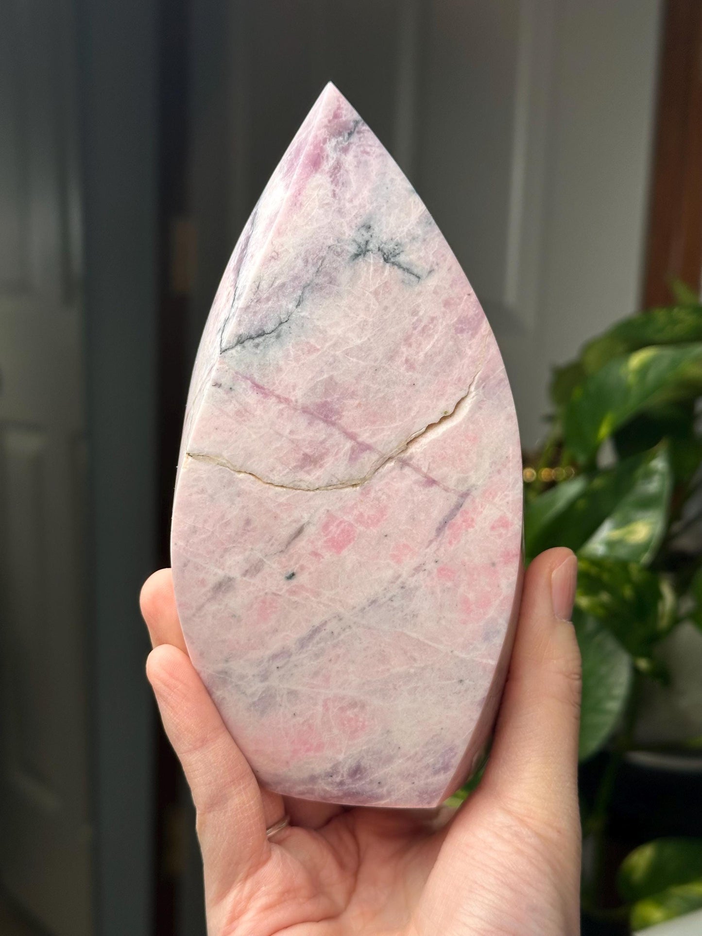 Hackmanite Pink Sodalite Flame | Natural UV Reactive Sodalite Group Mineral Carving | Rare Crystal Display Specimen for Collectors Decor
