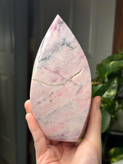 Hackmanite Pink Sodalite Flame | Natural UV Reactive Sodalite Group Mineral Carving | Rare Crystal Display Specimen for Collectors Decor