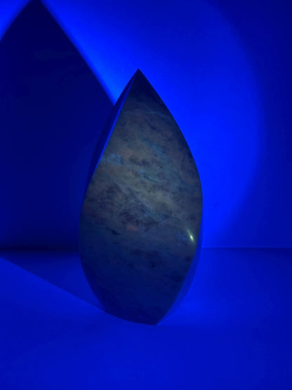 Hackmanite Pink Sodalite Flame | Natural UV Reactive Sodalite Group Mineral Carving | Rare Crystal Display Specimen for Collectors Decor