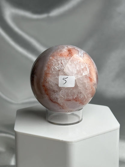 Flower Agate Sphere | Natural Pink Flower Agate Crystal Ball | Polished Mineral Specimen for Collectors Display Decor Accent
