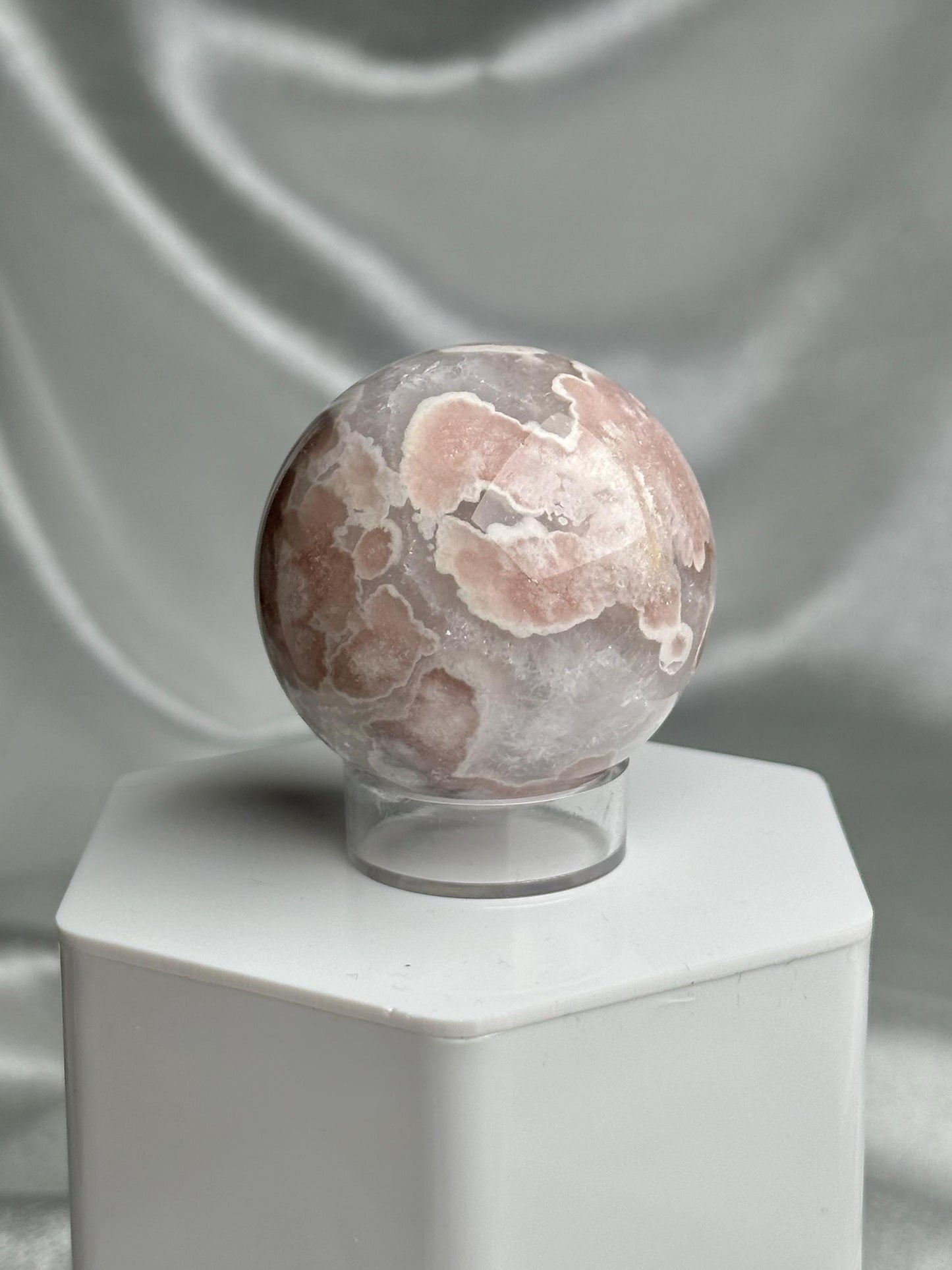 Flower Agate Sphere | Natural Pink Flower Agate Crystal Ball | Polished Mineral Specimen for Collectors Display Decor Accent