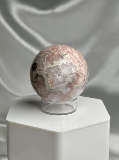 Flower Agate Sphere | Natural Pink Flower Agate Crystal Ball | Polished Mineral Specimen for Collectors Display Decor Accent