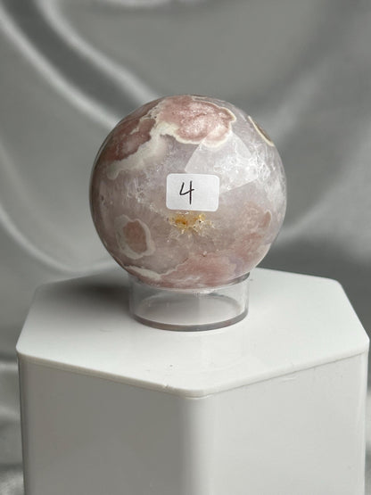 Flower Agate Sphere | Natural Pink Flower Agate Crystal Ball | Polished Mineral Specimen for Collectors Display Decor Accent