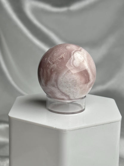 Flower Agate Sphere | Natural Pink Flower Agate Crystal Ball | Polished Mineral Specimen for Collectors Display Decor Accent