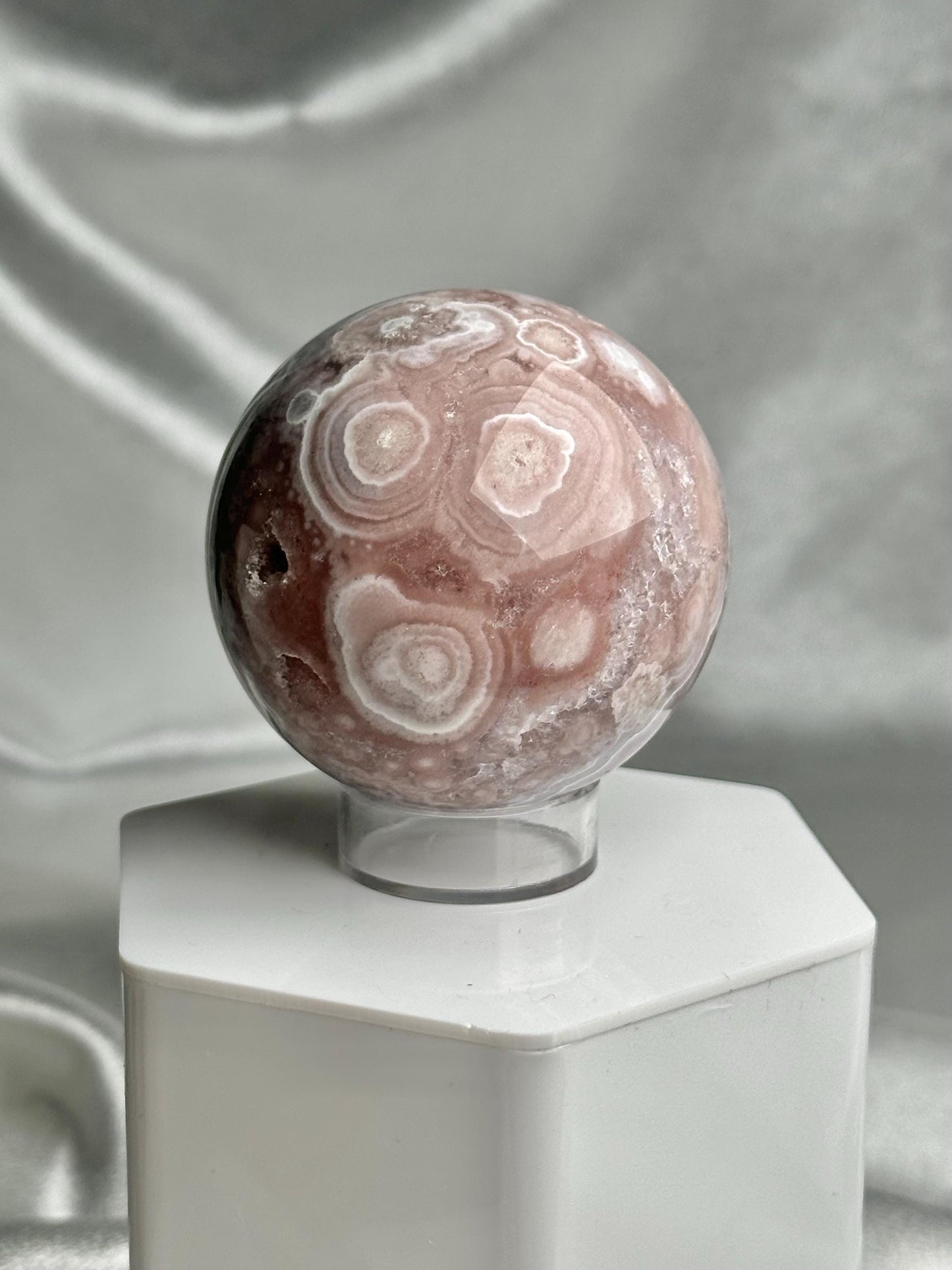 Flower Agate Sphere | Natural Pink Flower Agate Crystal Ball | Polished Mineral Specimen for Collectors Display Decor Accent