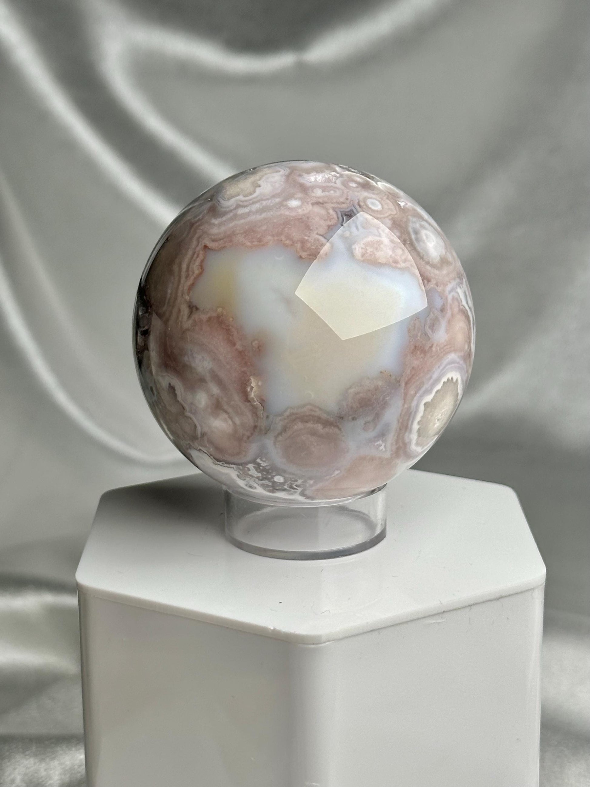 Flower Agate Sphere | Natural Pink Flower Agate Crystal Ball | Polished Mineral Specimen for Collectors Display Decor Accent