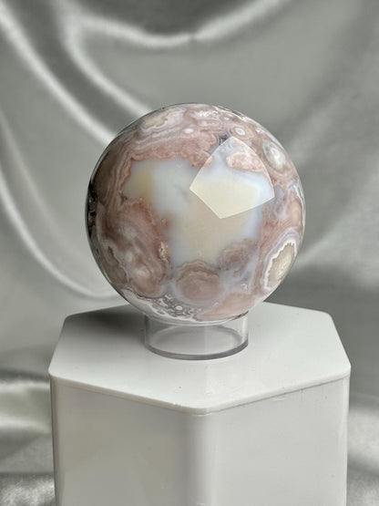 Flower Agate Sphere | Natural Pink Flower Agate Crystal Ball | Polished Mineral Specimen for Collectors Display Decor Accent