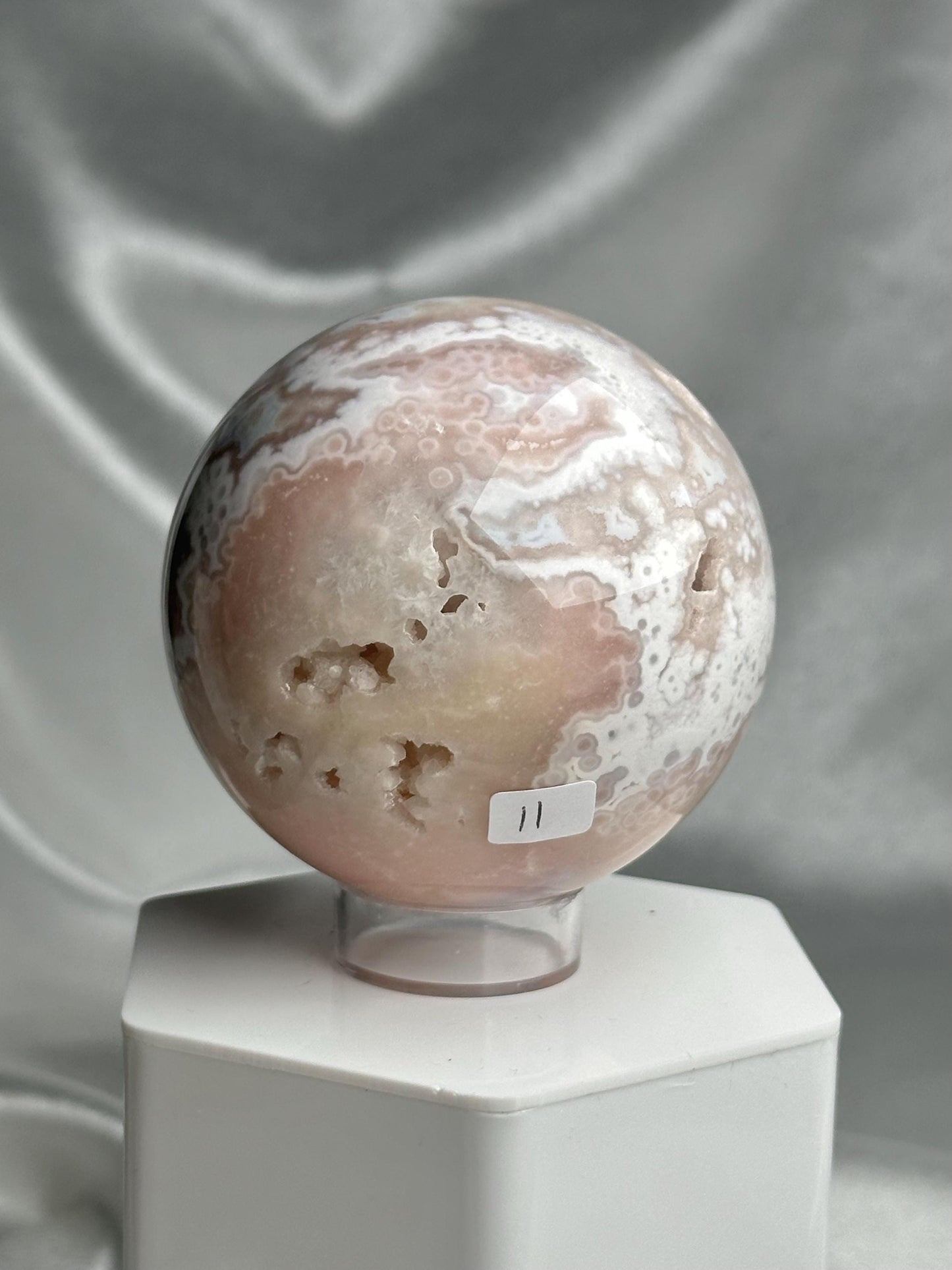 Flower Agate Sphere | Natural Pink Flower Agate Crystal Ball | Polished Mineral Specimen for Collectors Display Decor Accent