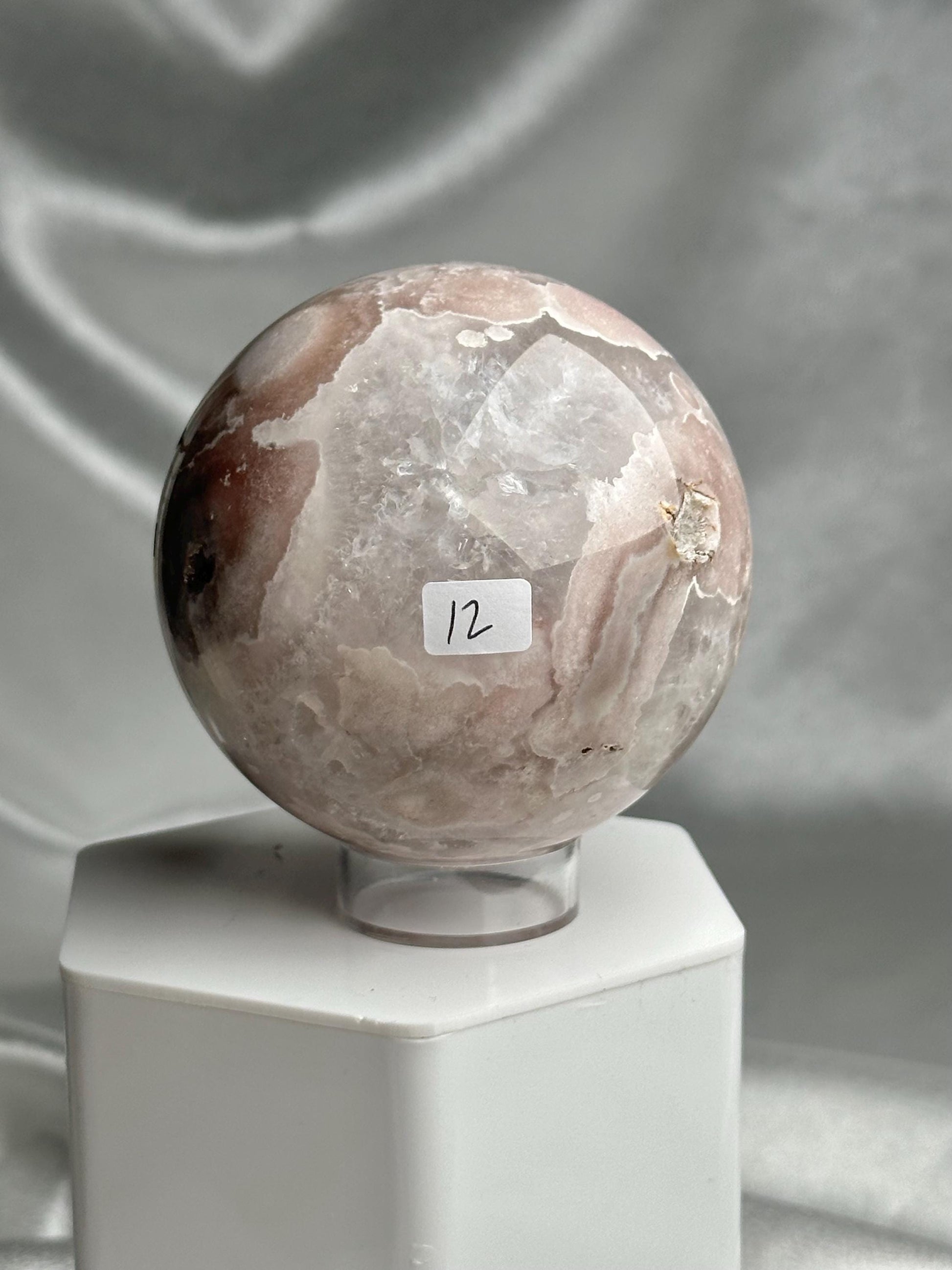 Flower Agate Sphere | Natural Pink Flower Agate Crystal Ball | Polished Mineral Specimen for Collectors Display Decor Accent