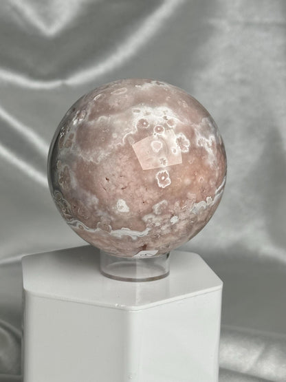 Flower Agate Sphere | Natural Pink Flower Agate Crystal Ball | Polished Mineral Specimen for Collectors Display Decor Accent