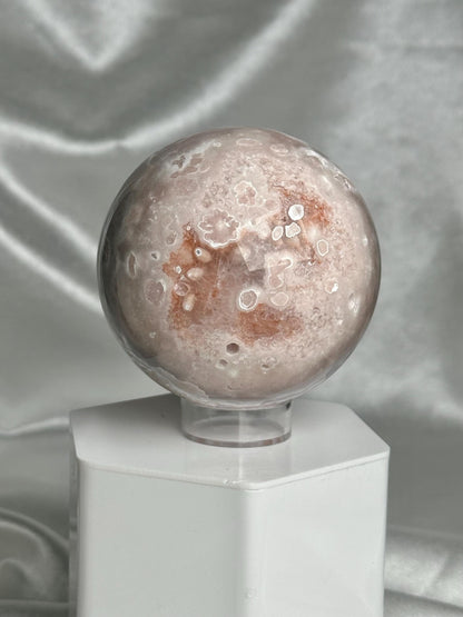 Flower Agate Sphere | Natural Pink Flower Agate Crystal Ball | Polished Mineral Specimen for Collectors Display Decor Accent