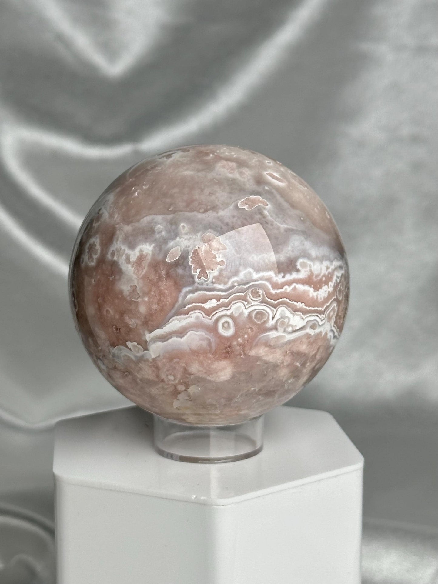 Flower Agate Sphere | Natural Pink Flower Agate Crystal Ball | Polished Mineral Specimen for Collectors Display Decor Accent