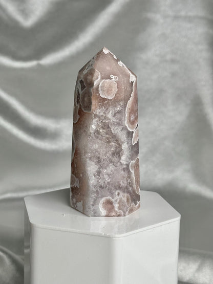 Flower Agate Tower | Natural Pink Flower Agate Crystal Point | Polished Mineral Specimen for Collectors Display Decor Accent