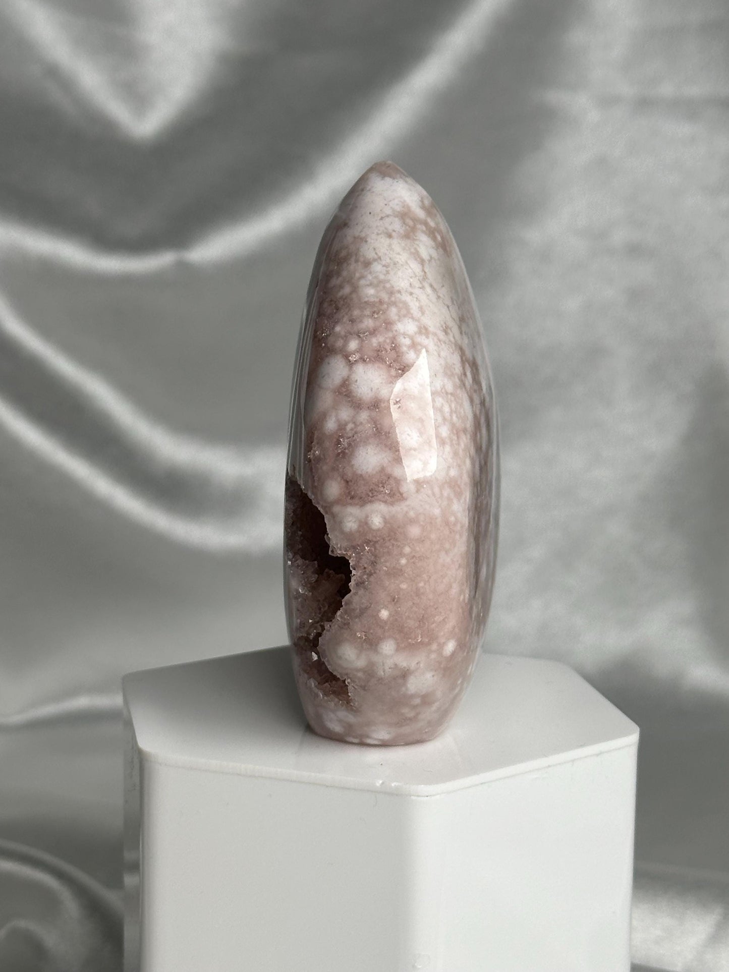 Flower Agate Flame | Natural Pink Flower Agate Crystal Flame Carving | Polished Mineral Specimen for Collectors Display Decor Accent