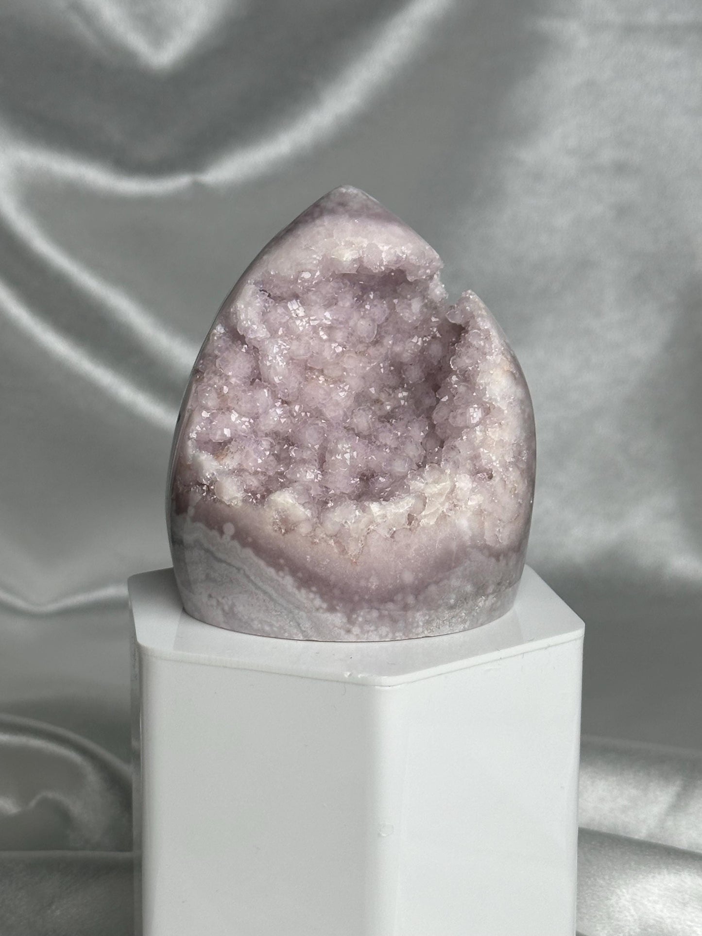 Flower Agate Flame | Natural Pink Flower Agate Crystal Flame Carving | Polished Mineral Specimen for Collectors Display Decor Accent