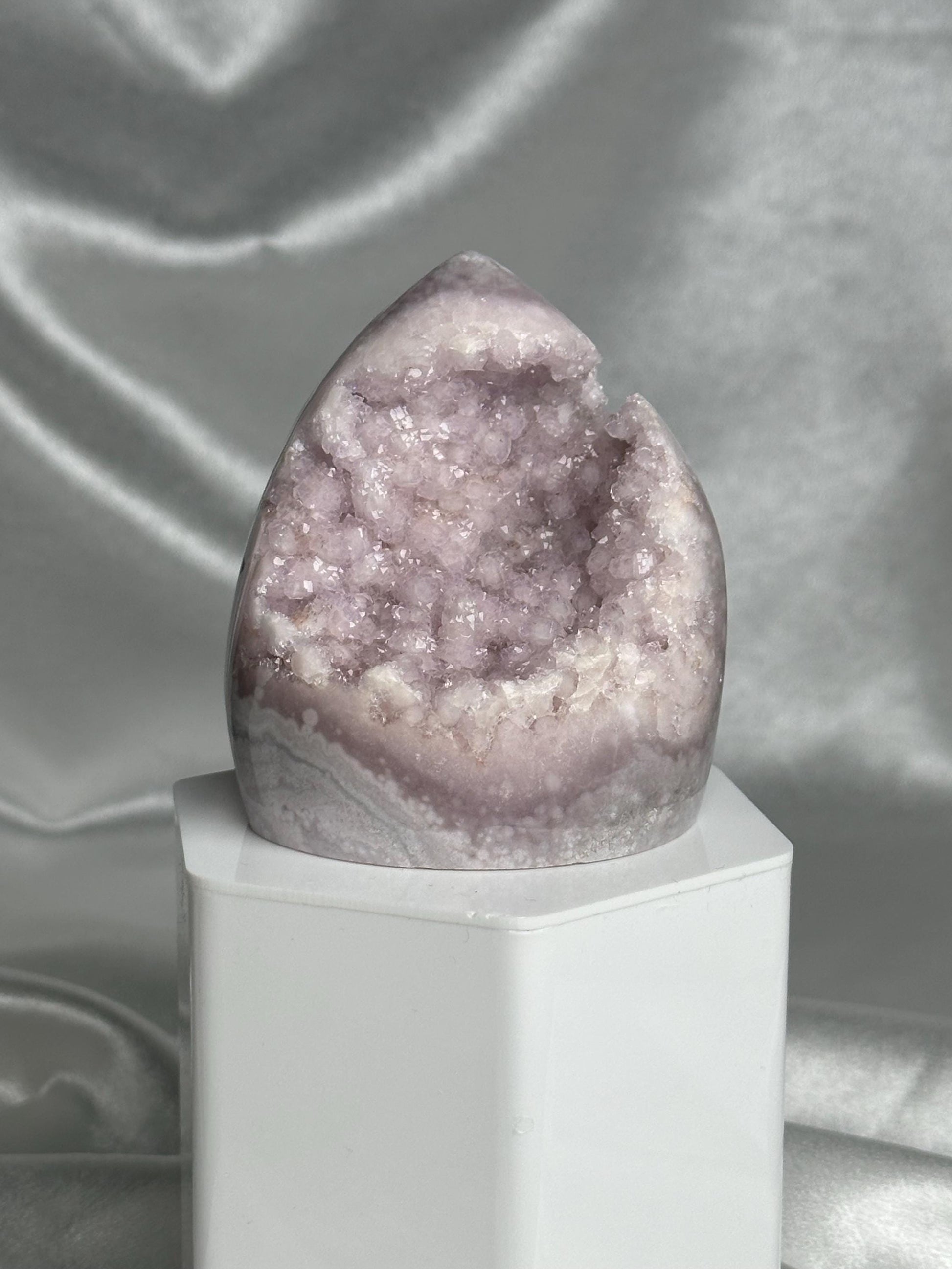 Flower Agate Flame | Natural Pink Flower Agate Crystal Flame Carving | Polished Mineral Specimen for Collectors Display Decor Accent
