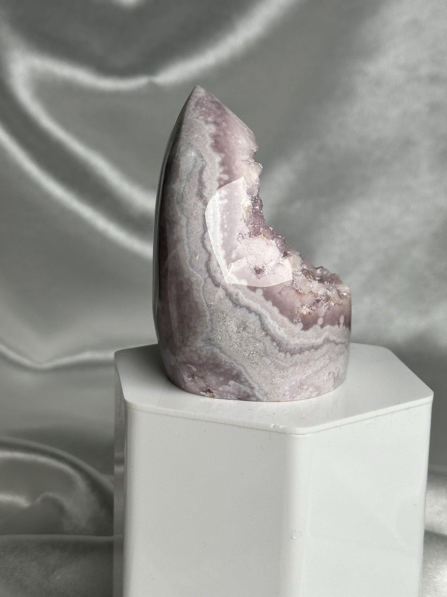 Flower Agate Flame | Natural Pink Flower Agate Crystal Flame Carving | Polished Mineral Specimen for Collectors Display Decor Accent