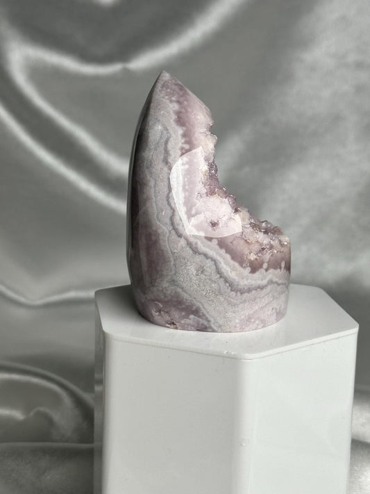 Flower Agate Flame | Natural Pink Flower Agate Crystal Flame Carving | Polished Mineral Specimen for Collectors Display Decor Accent