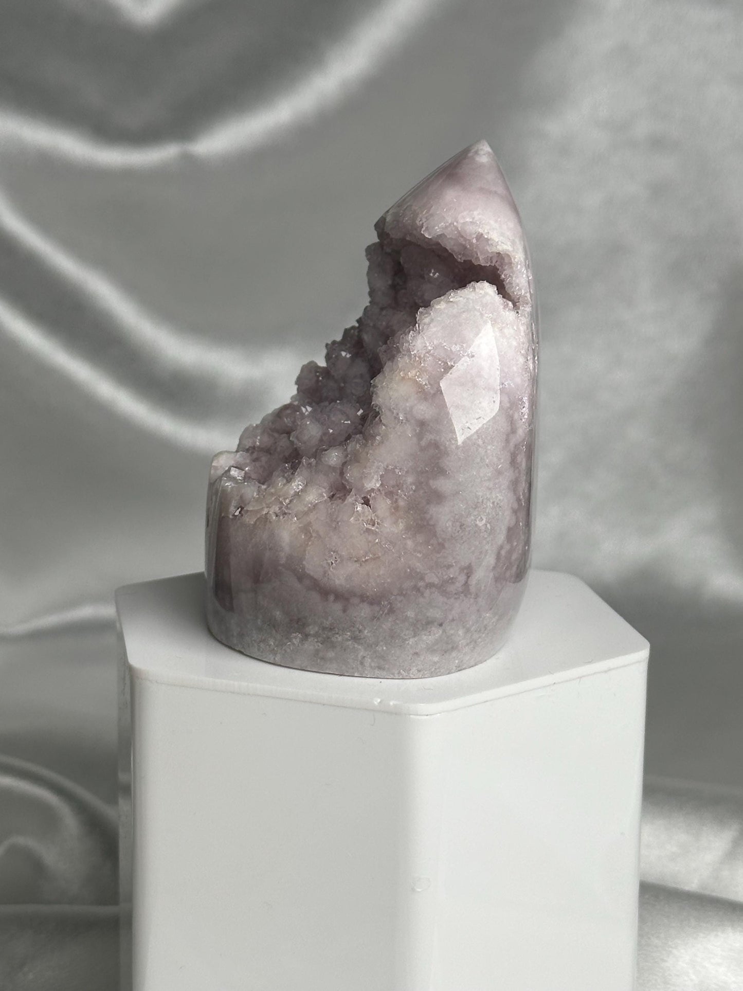 Flower Agate Flame | Natural Pink Flower Agate Crystal Flame Carving | Polished Mineral Specimen for Collectors Display Decor Accent