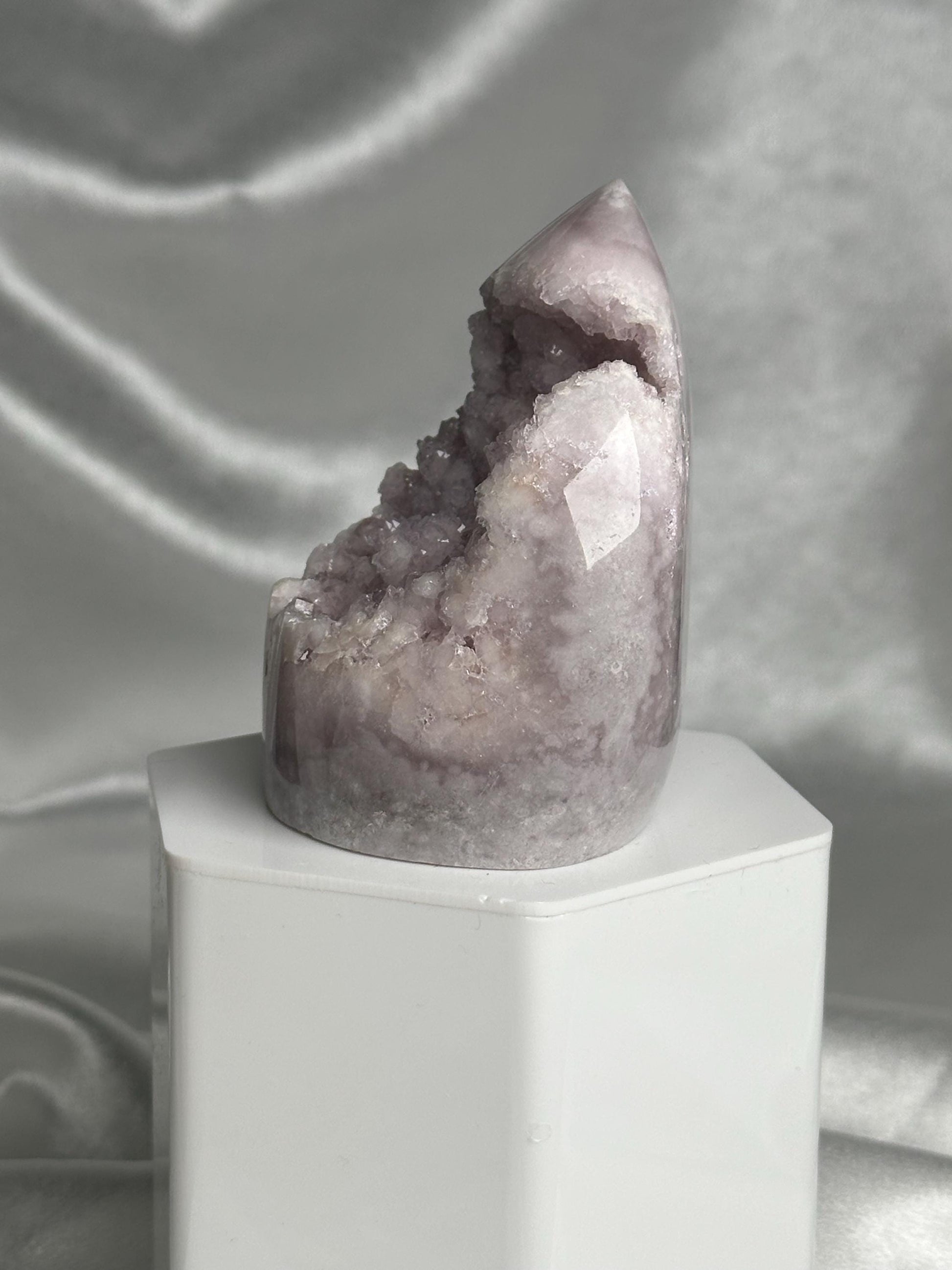 Flower Agate Flame | Natural Pink Flower Agate Crystal Flame Carving | Polished Mineral Specimen for Collectors Display Decor Accent