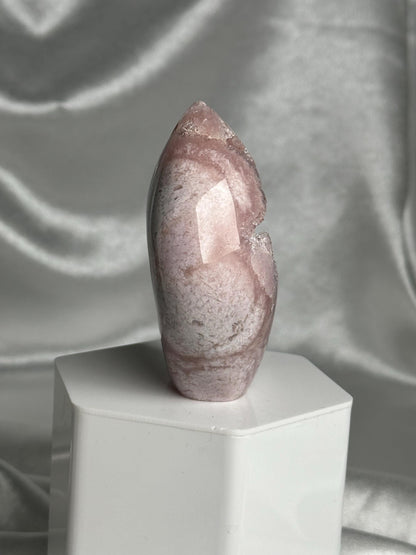 Flower Agate Flame | Natural Pink Flower Agate Crystal Flame Carving | Polished Mineral Specimen for Collectors Display Decor Accent