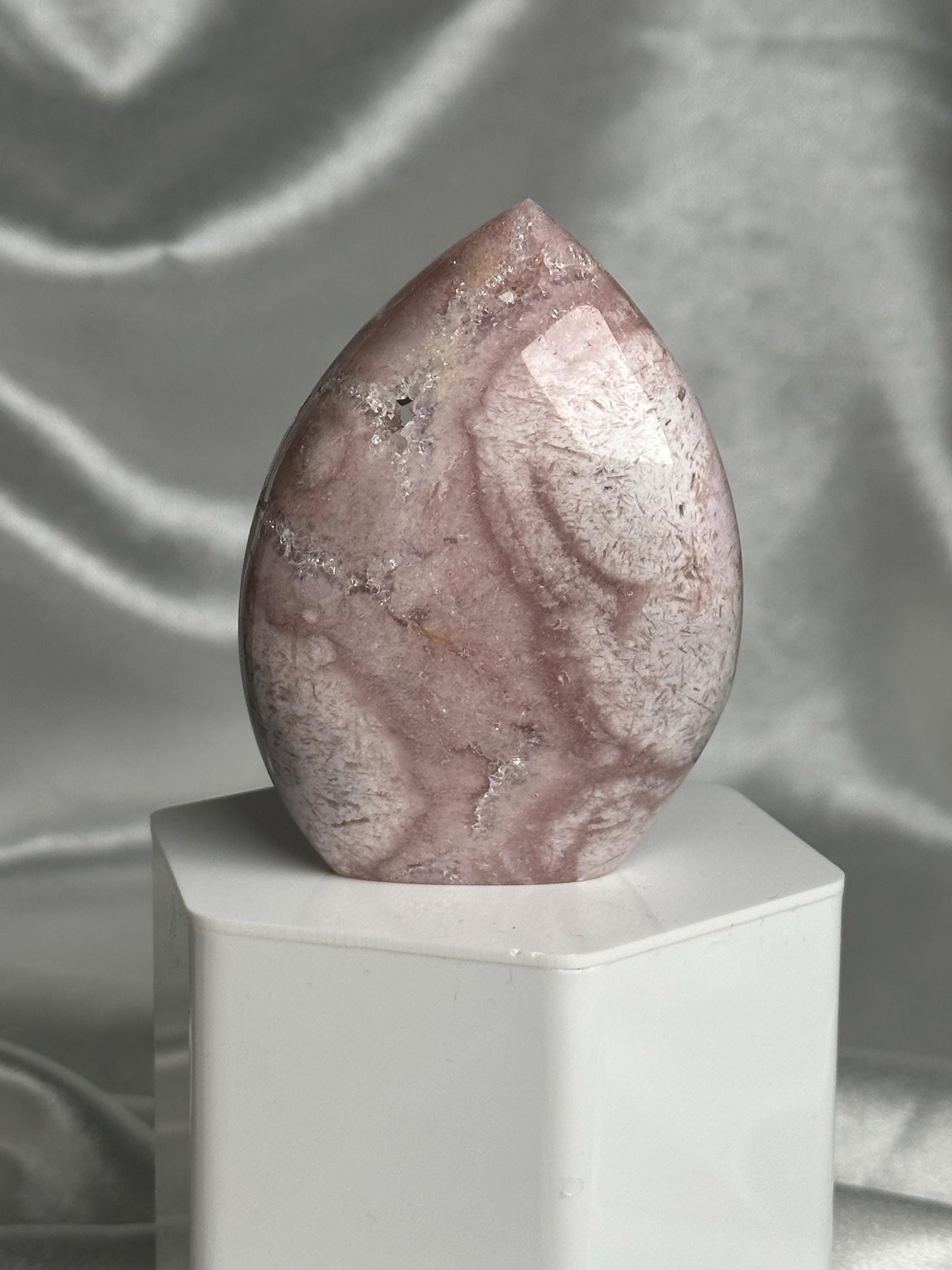Flower Agate Flame | Natural Pink Flower Agate Crystal Flame Carving | Polished Mineral Specimen for Collectors Display Decor Accent