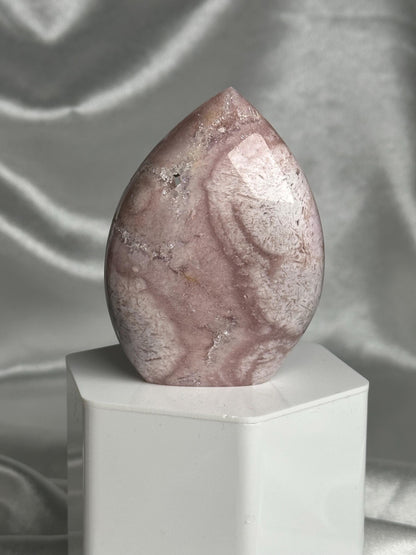 Flower Agate Flame | Natural Pink Flower Agate Crystal Flame Carving | Polished Mineral Specimen for Collectors Display Decor Accent