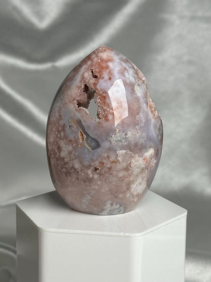 Flower Agate Flame | Natural Pink Flower Agate Crystal Flame Carving | Polished Mineral Specimen for Collectors Display Decor Accent