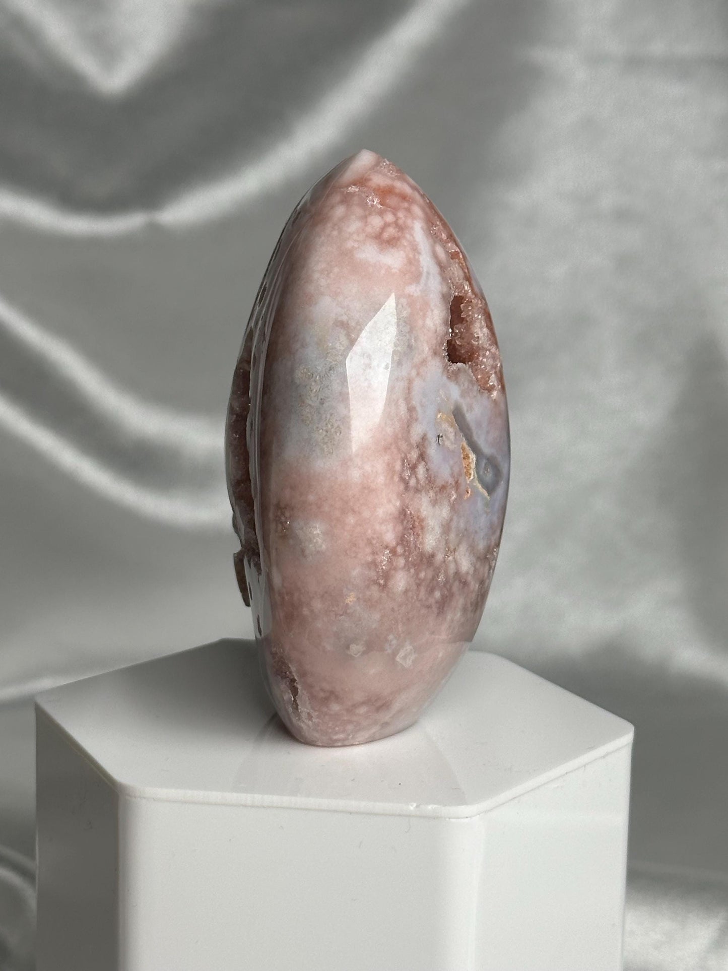 Flower Agate Flame | Natural Pink Flower Agate Crystal Flame Carving | Polished Mineral Specimen for Collectors Display Decor Accent
