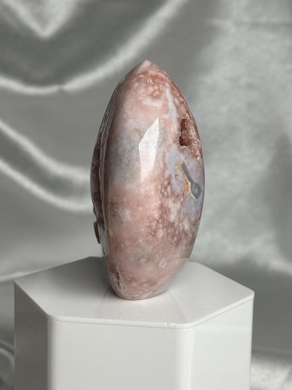 Flower Agate Flame | Natural Pink Flower Agate Crystal Flame Carving | Polished Mineral Specimen for Collectors Display Decor Accent