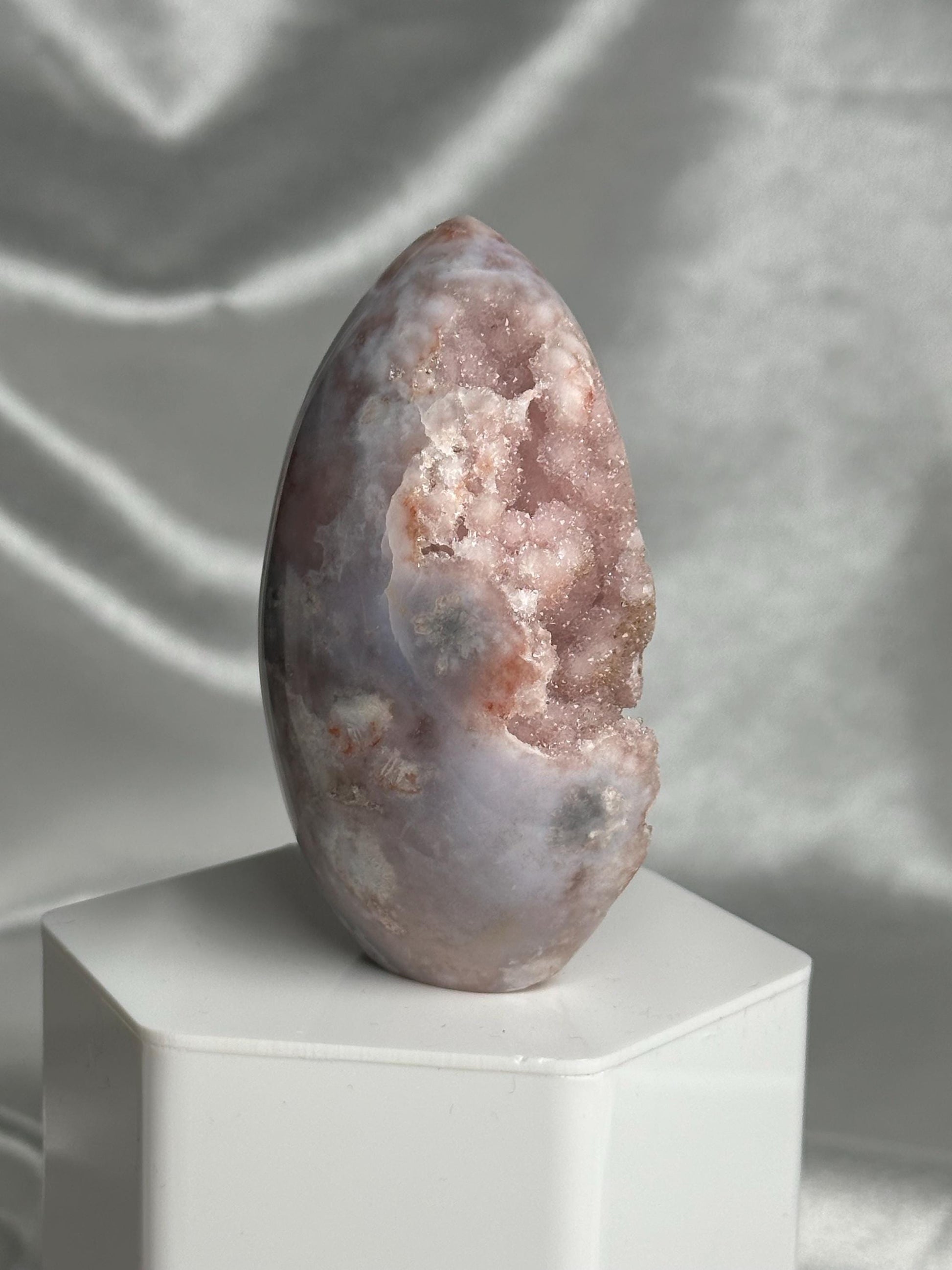 Flower Agate Flame | Natural Pink Flower Agate Crystal Flame Carving | Polished Mineral Specimen for Collectors Display Decor Accent