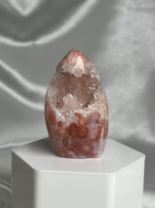 Flower Agate Flame | Natural Pink Flower Agate Crystal Flame Carving | Polished Mineral Specimen for Collectors Display Decor Accent