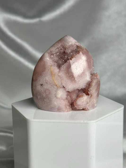 Flower Agate Flame | Natural Pink Flower Agate Crystal Flame Carving | Polished Mineral Specimen for Collectors Display Decor Accent