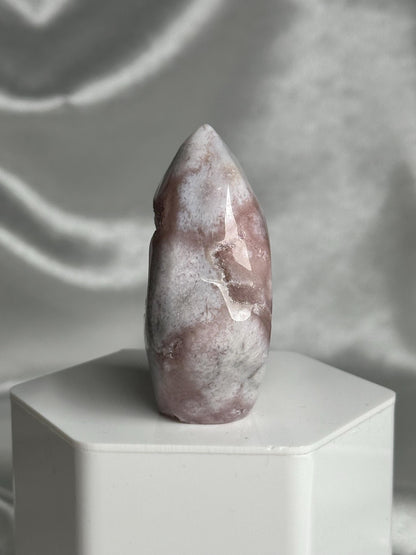Flower Agate Flame | Natural Pink Flower Agate Crystal Flame Carving | Polished Mineral Specimen for Collectors Display Decor Accent