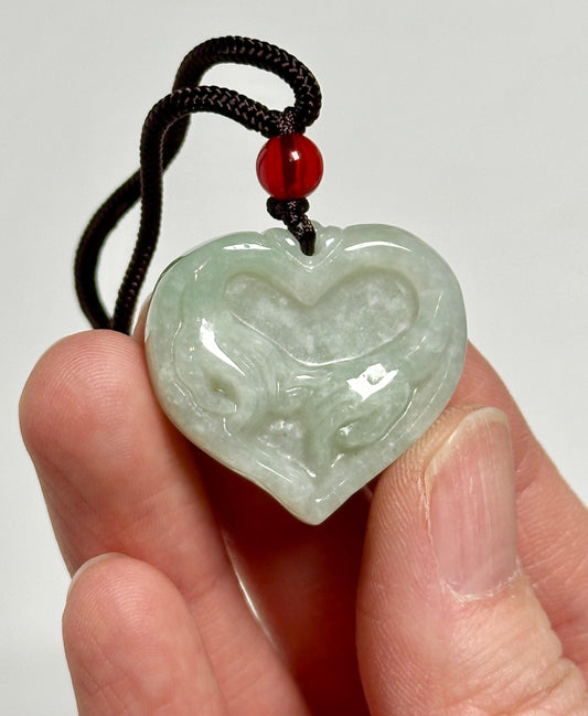 Jade Pinky Promise Heart Pendant | Natural Jade Heart Jewelry | Hand Carved Stone Charm Necklace Accessory for Collectors Fashion Wear
