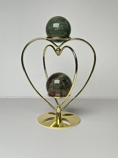 Rotating Heart Double Sphere Display - YOU PICK | Spinning Crystal Ball Holder Stand | Decorative Dual Orb Showcase Base Collectors Decor