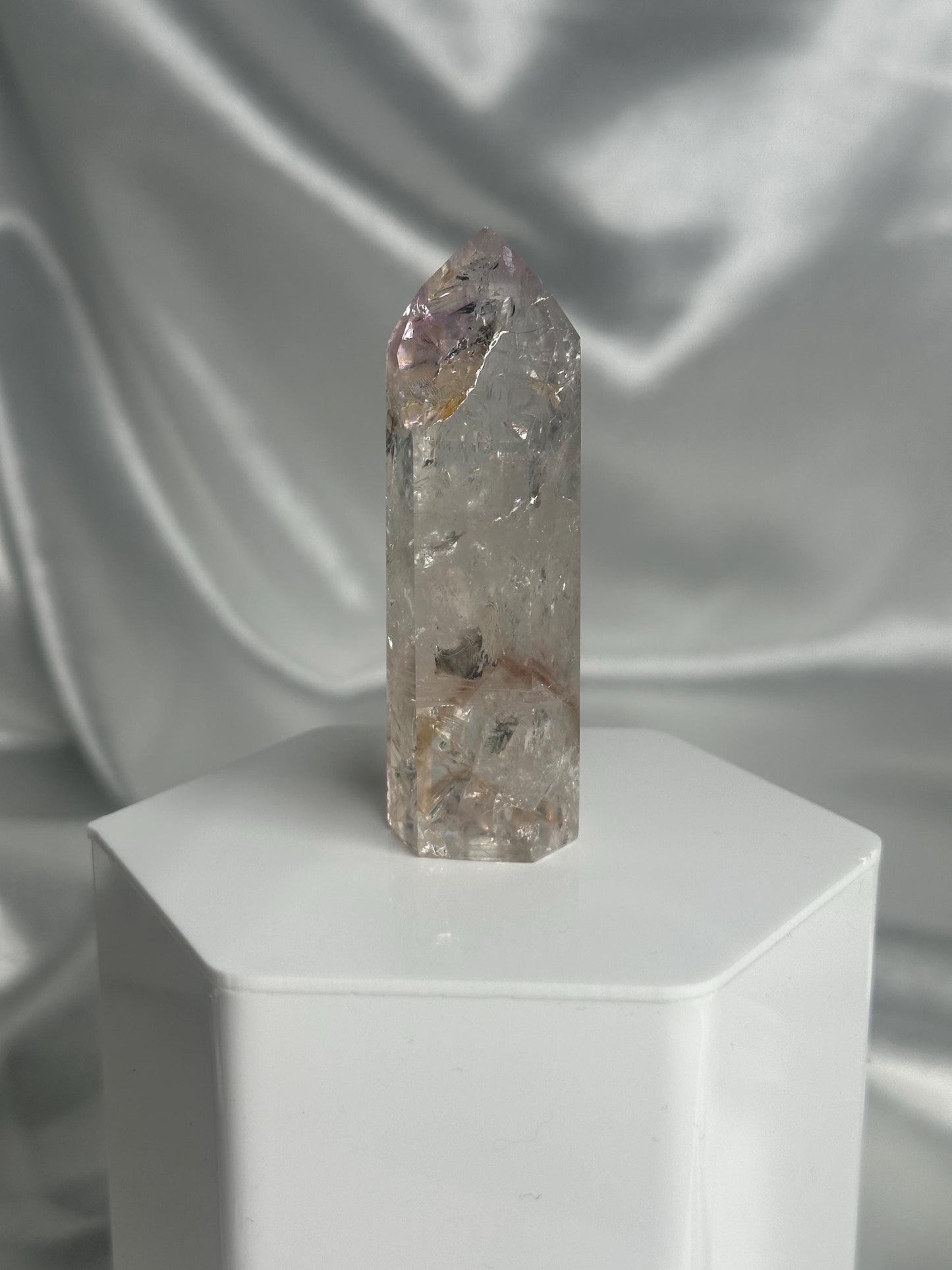 Powellite Tower UV Reactive | Natural Powellite Crystal Point | Fluorescent Mineral Specimen for Collectors Display Decor Accent