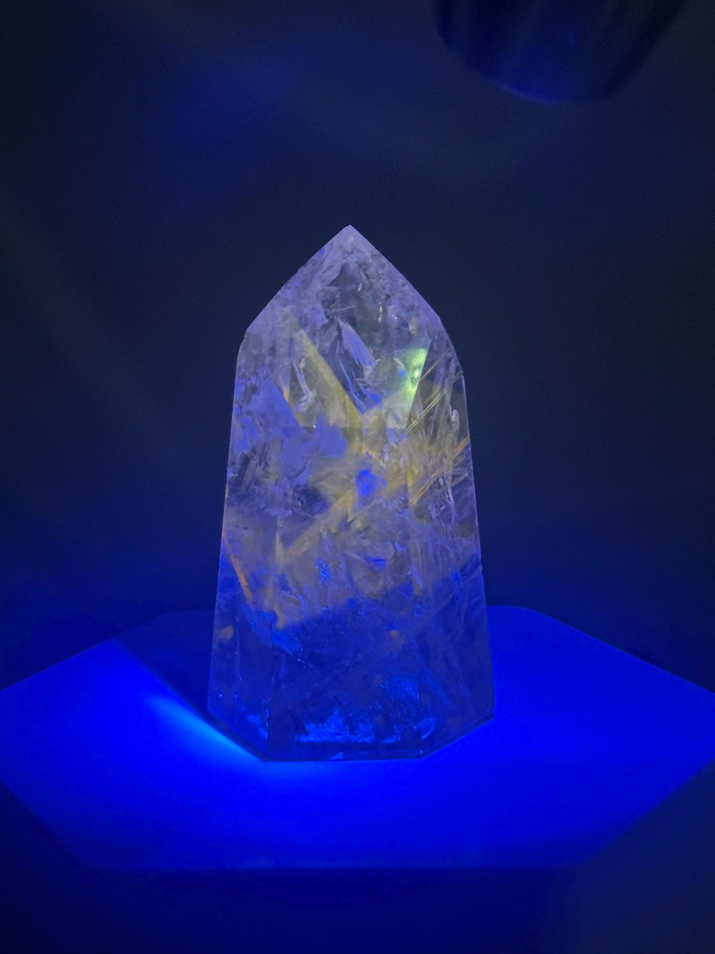 Powellite Tower UV Reactive | Natural Powellite Crystal Point | Fluorescent Mineral Specimen for Collectors Display Decor Accent