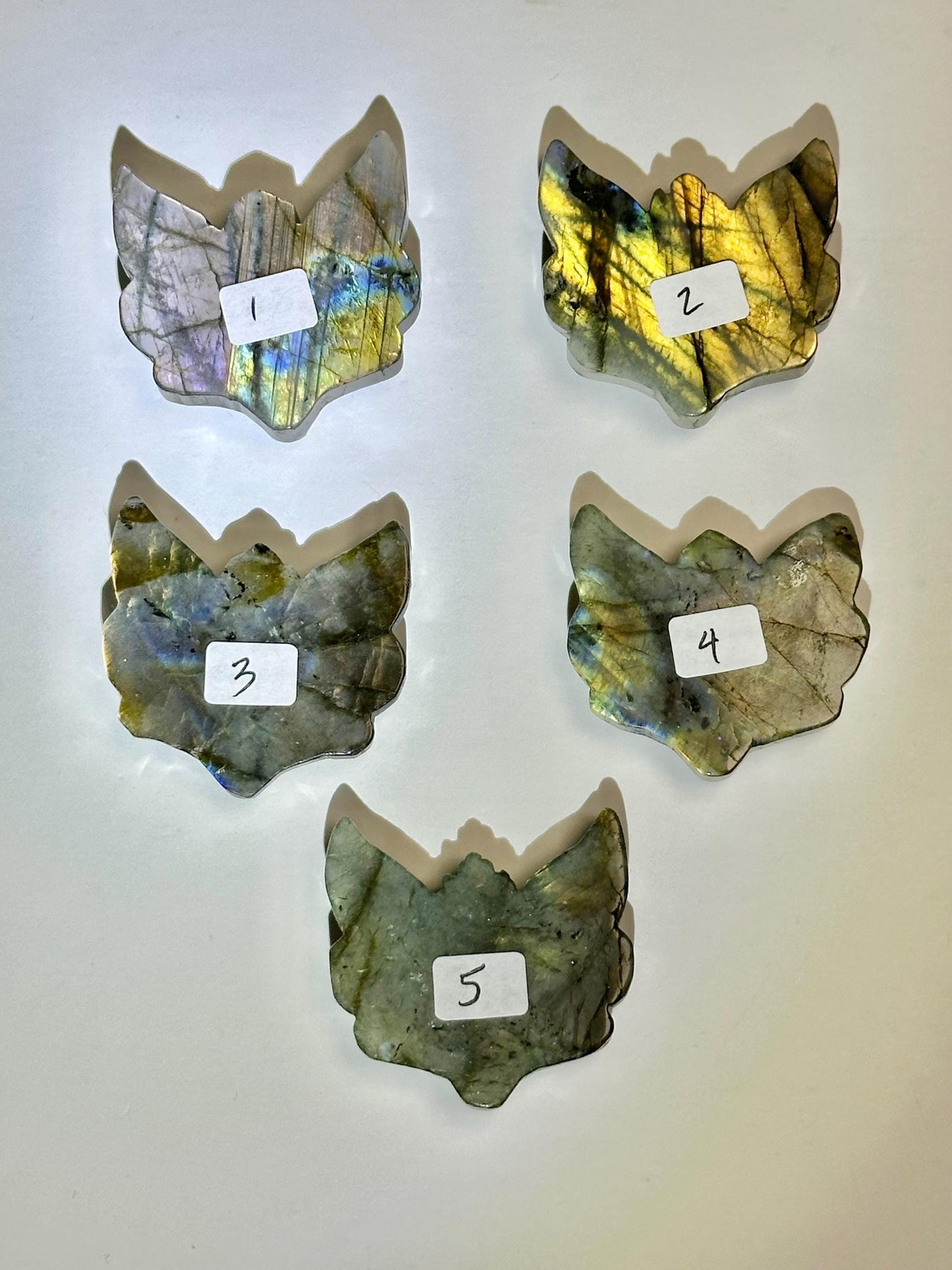 Mini Labradorite Kitsune Mask Carving - YOU PICK! | Natural Labradorite Fox Spirit Sculpture | Polished Stone Fantasy Figurine Display Decor