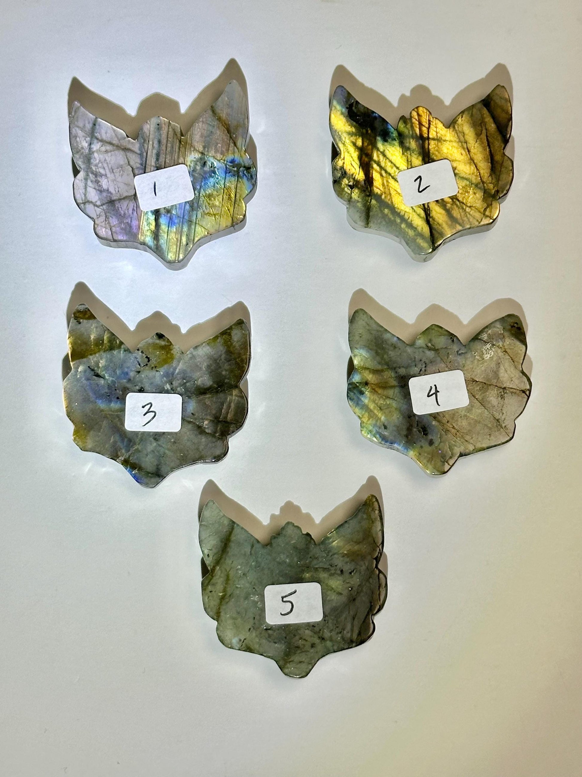 Mini Labradorite Kitsune Mask Carving - YOU PICK! | Natural Labradorite Fox Spirit Sculpture | Polished Stone Fantasy Figurine Display Decor