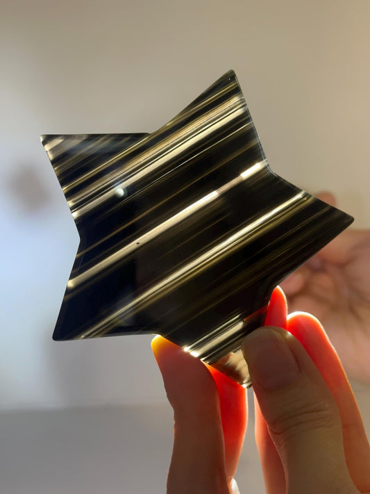 Midnight Lace Obsidian Stars with Stands - YOU PICK | Volcanic Glass Carvings | Decorative Display Pieces Collectors Home Decor Accent