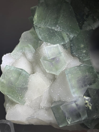 Lusterous Teal Fluorite on Quartz Base | Crystal for Calm, Clarity | Unique Collector’s Mineral | Elegant Natural Stone Display
