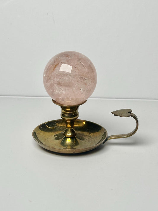 Brass Candle Holder Sphere Stand | Chamberstick Heart Handle Holder | Decorative Orb Display Base for Crystal Ball Home Decor Accent