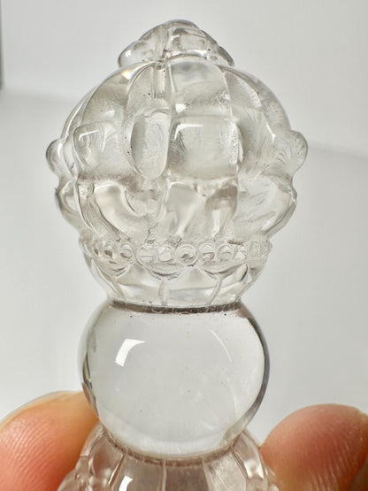 Clear Quartz Dorje Carving | Natural Quartz Crystal Vajra Sculpture | Polished Spiritual Symbol Figurine for Collectors Display Decor