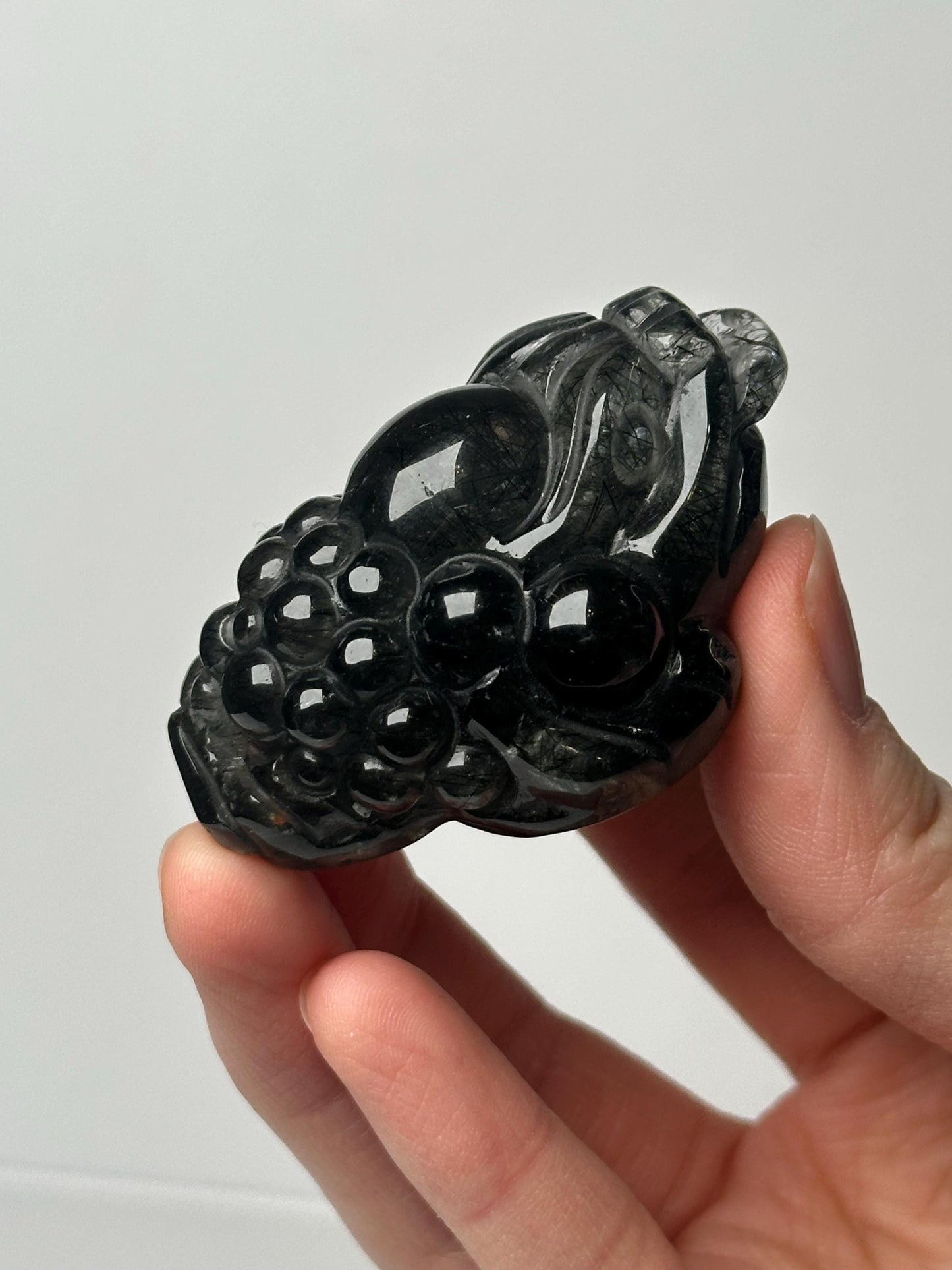 Black Rutile Money Frog Carving | Quartz with Dark Rutile Inclusions | Three Legged Toad Figurine for Collectors Display Decor