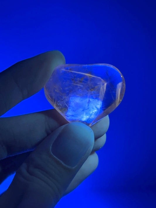 Powellite Heart UV Reactive - YOU PICK | Natural Fluorescent Crystal Carving | Polished Mineral Specimen for Collectors Display Decor Accent