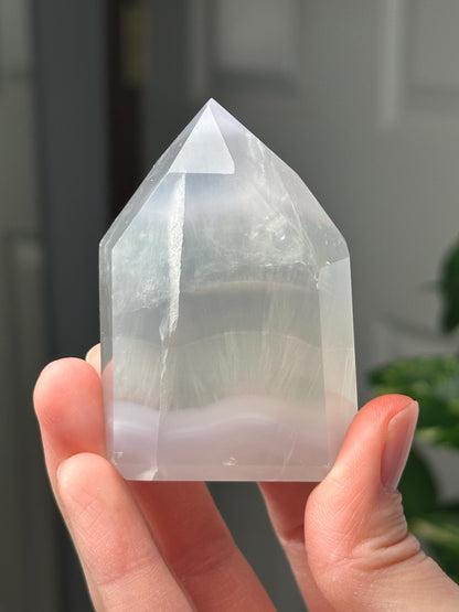 Yttrium Fluorite Tower with Lavender Banding | Natural Fluorite Crystal Point | Polished Mineral Specimen Collectors Display Decor Accent