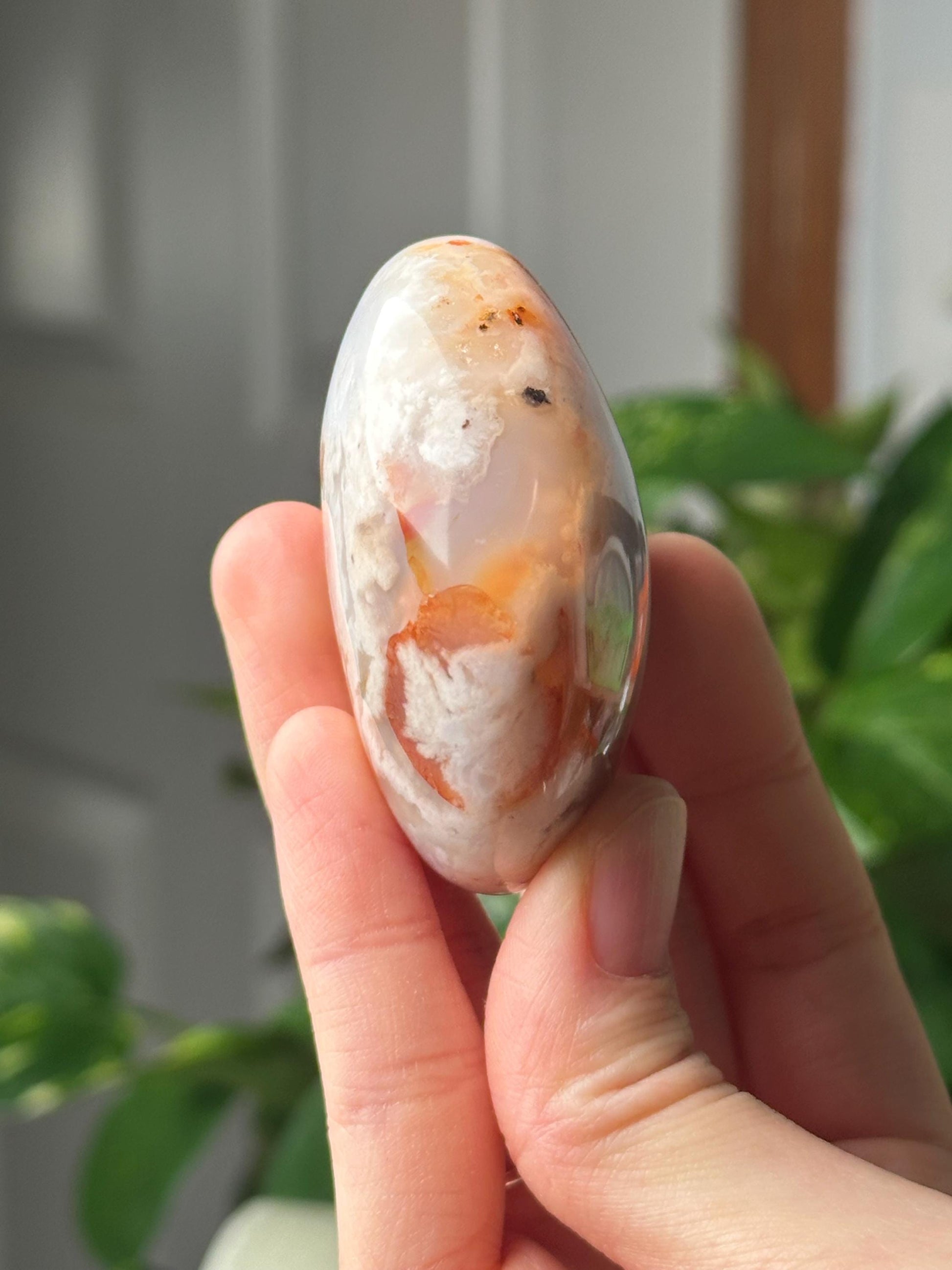 Flower Agate Palmstone | Natural Flower Agate Hand Stone | Polished Mineral Specimen for Collectors Display Decor Accent