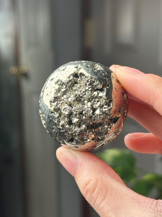 Pyrite Sphere | Natural Pyrite Crystal Ball | Metallic Mineral Orb Specimen for Collectors Display Decor Accent